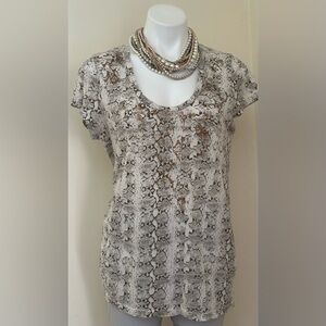 CALVIN KLEIN Multi-Colored Snake Print,Cap Sleeves,Tee Shirt Light Material Sz L